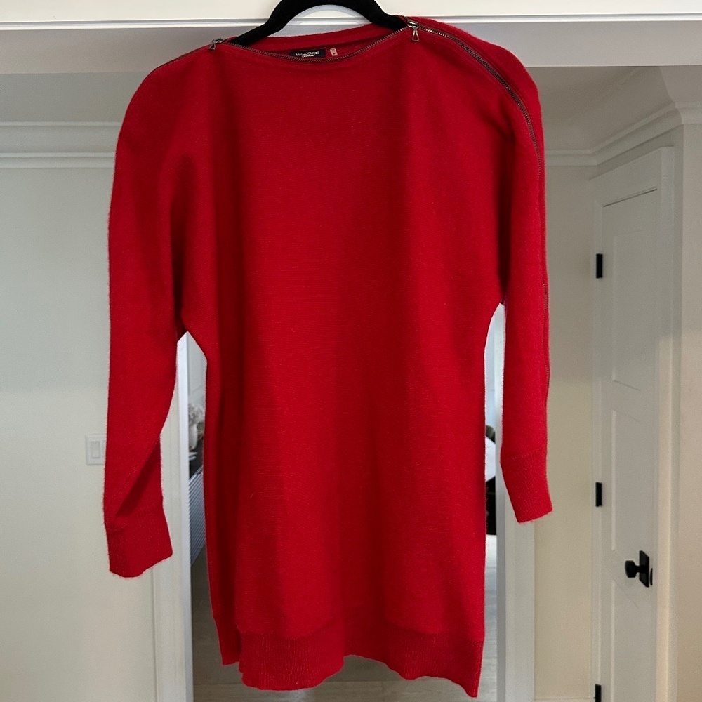 Magaschoni Tomato Red Cashmere Boat Neck Zip Sweater - Size M